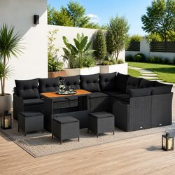 Outdoor Garden Sofa Set 13 Piece Black Poly Rattan Lounge Furniture Terrace