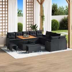 Garden Sofa Set 13 Piece Outdoor Furniture Height-Adjustable Black Poly Rattan