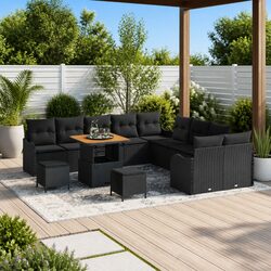 Garden Sofa Set 13 pcs Black Poly Rattan Outdoor Furniture Lounge Patio Seating