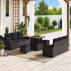 Outdoor Garden Sofa Set 9pc Modular Lounge Patio Furniture Black Poly Rattan