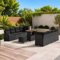 Garden Sofa Set 11 Pieces Black Outdoor Furniture with Cushions Poly Rattan