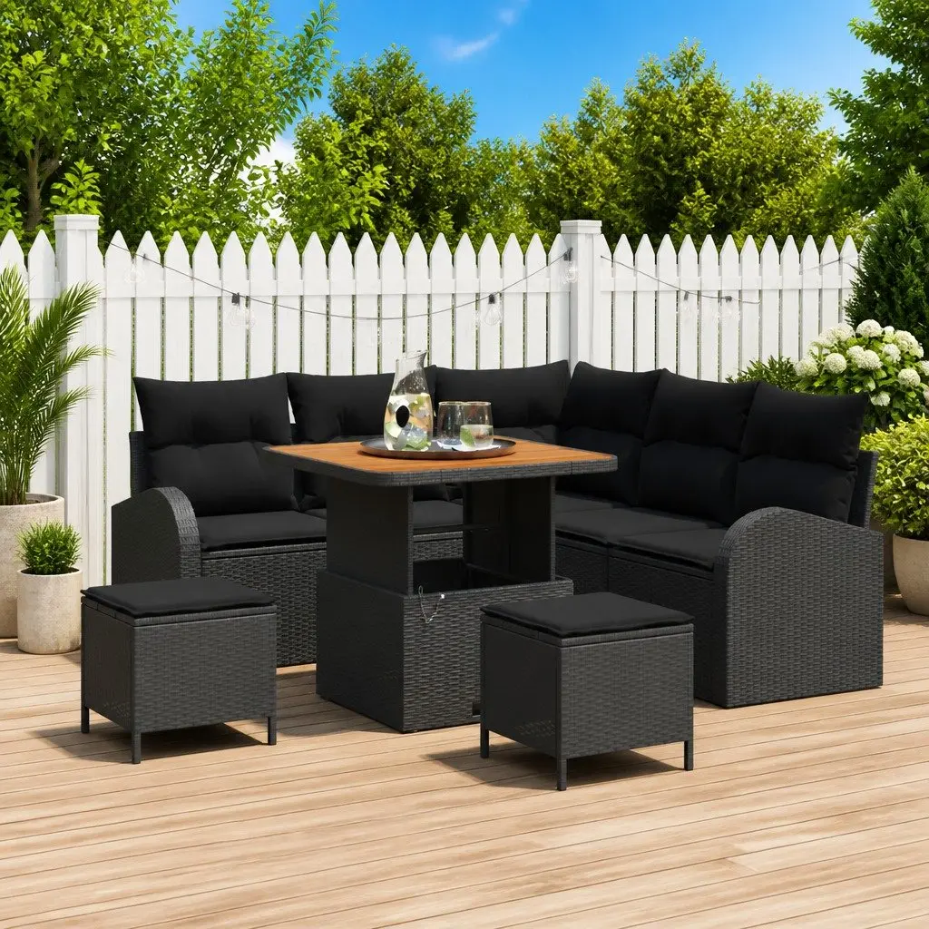Garden Sofa Set Modular Outdoor Furniture 8 Piece Black Poly Rattan Patio Lounge