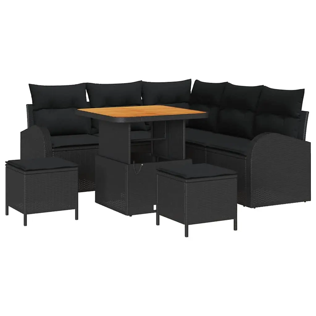 Garden Sofa Set Modular Outdoor Furniture 8 Piece Black Poly Rattan Patio Lounge