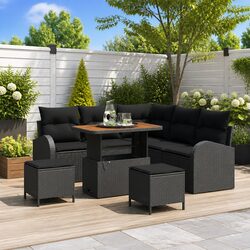 Garden Sofa Set 8 Pieces Black Outdoor Furniture Patio Lounge Rattan Seating