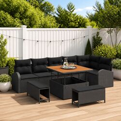 Garden Sofa Set 9 Pieces Black Poly Rattan Outdoor Furniture with Cushions