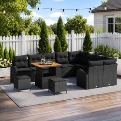 Garden Sofa Set 12 pcs Black Outdoor Furniture Poly Rattan Lounge Seating Suite