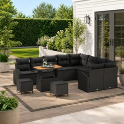 Garden Sofa Set 12 Piece Outdoor Furniture Black Poly Rattan Patio Seating