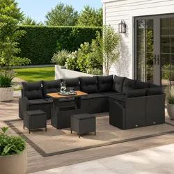 Garden Sofa Set 12 Piece Outdoor Furniture Black Poly Rattan Patio Seating