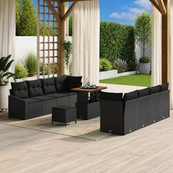 Garden Sofa Set 11 Pieces Black Poly Rattan Outdoor Furniture Patio Seating