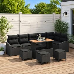Garden Sofa Set 10 Piece Outdoor Furniture Black Poly Rattan Modular with