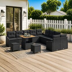 Garden Sofa Set 13 pcs Black Outdoor Furniture Poly Rattan Modular Lounge with