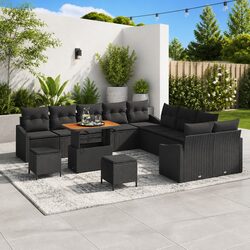 Garden Sofa Set 13 Piece Modular Outdoor Furniture Black Poly Rattan Cushioned