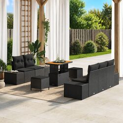 Garden Sofa Set Outdoor Furniture 8 Piece Black Poly Rattan Patio Lounge with