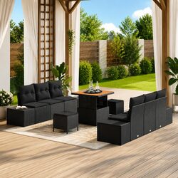 Garden Sofa Set 9pcs Outdoor Furniture Black Poly Rattan Modular Lounge Patio