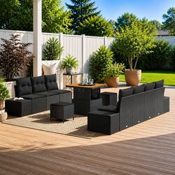 Outdoor Garden Sofa Set 10pc Modular Lounge Furniture Black Poly Rattan with