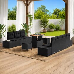 Outdoor Garden Sofa Set 10 Piece Modular Lounge with Cushions Black Rattan