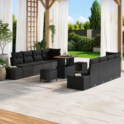Garden Sofa Set 11 Piece Outdoor Furniture Black Poly Rattan Cushions Patio