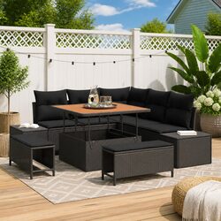 Outdoor Garden Sofa Set 8 Pieces Modular Rattan Furniture Black with Cushions