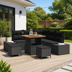 Garden Sofa Set 8 Pieces Outdoor Furniture Modular Black Poly Rattan with