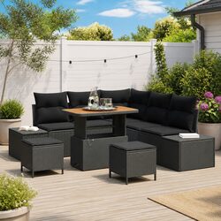 Outdoor Garden Sofa Set 8 Pcs Black Modular Poly Rattan Furniture with Cushions
