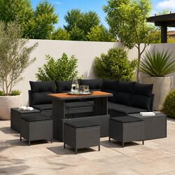 Garden Sofa Set 9 pcs Outdoor Furniture Modular Lounge Rattan Black Sectional
