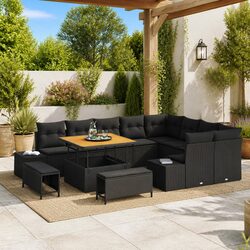 Outdoor Garden Sofa Set 12 Piece Black Poly Rattan Modular Furniture Lounge