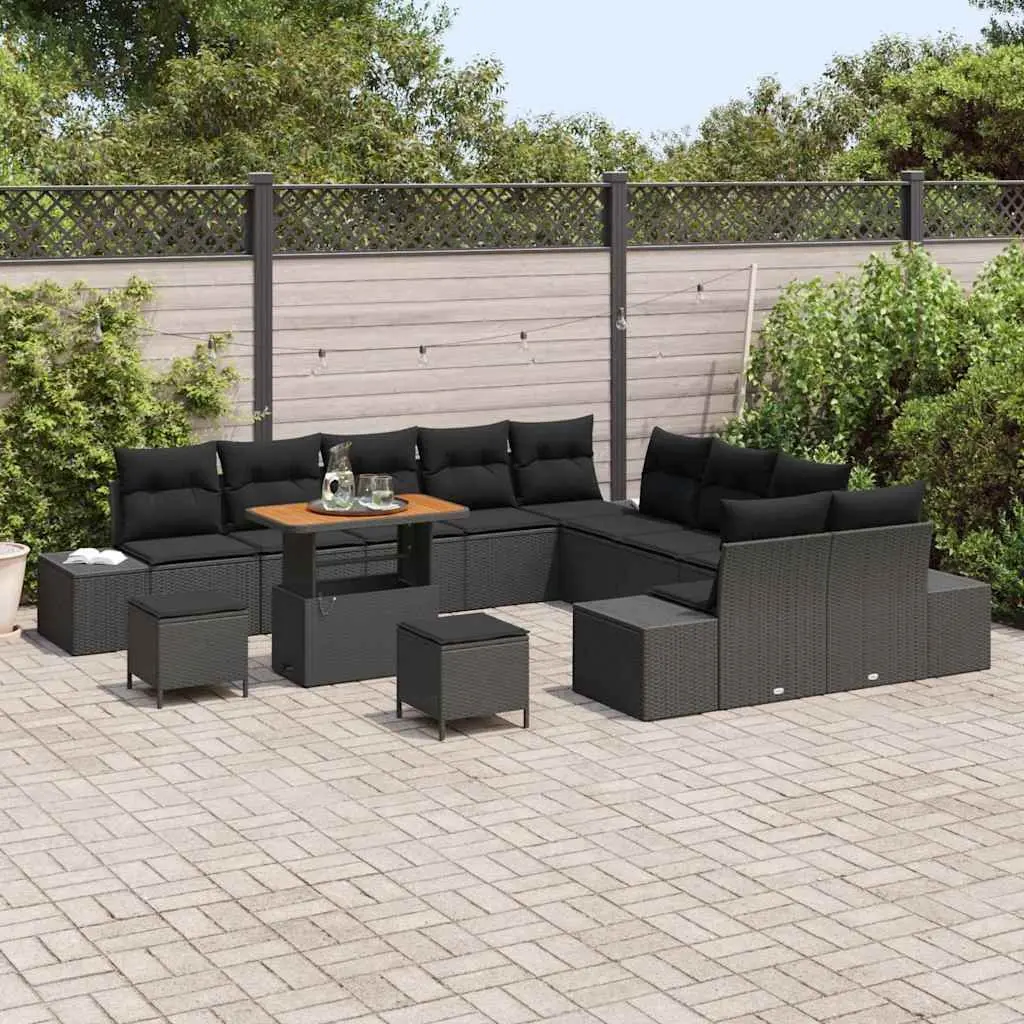 Garden Sofa Set 13 Pieces Poly Rattan Outdoor Furniture Black Cushioned Seating