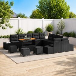 Garden Sofa Set 14pcs Outdoor Seating Poly Rattan Black Patio Furniture with
