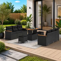 Garden Sofa Set 9 Pieces Outdoor Furniture Black Rattan Patio Lounge Sectional