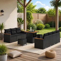 Garden Sofa Set 10 Piece Outdoor Lounge Black Rattan Modular Patio Furniture