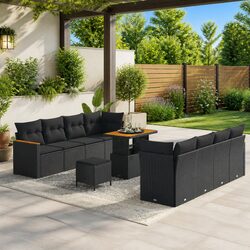 Garden Sofa Set 11 Piece Outdoor Furniture Modular Black Poly Rattan Patio