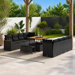 Garden Sofa Set 11 Pieces Black Outdoor Furniture Modular Patio Lounge Sectional