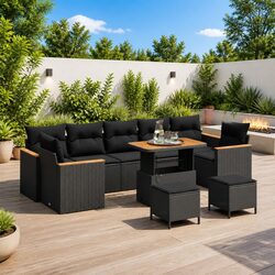 Outdoor Garden Sofa Set 10 Pcs Black Poly Rattan Modular Furniture Patio Lounge