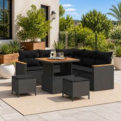 Garden Sofa Set 8 Piece Outdoor Patio Furniture Black Poly Rattan Modular