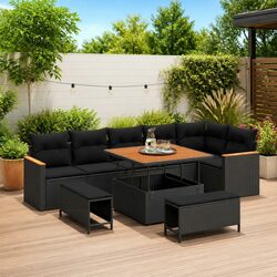 Garden Sofa Set 9 Pieces Black Outdoor Furniture Poly Rattan Patio Seating Suite