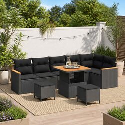 Garden Sofa Set 9 Pieces Black Outdoor Furniture Patio Rattan Sectional Lounge