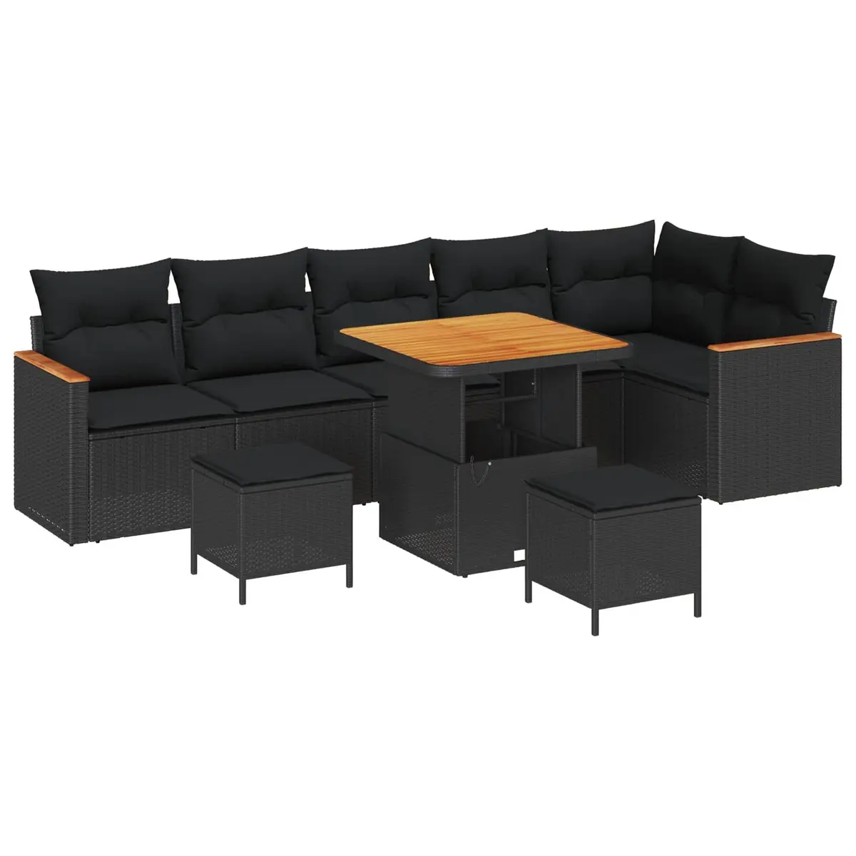 Garden Sofa Set 9 Pieces Poly Rattan Black Outdoor Furniture Acacia Wood Table