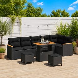 Garden Sofa Set 9 pcs Outdoor Lounge Furniture Poly Rattan Black Modular