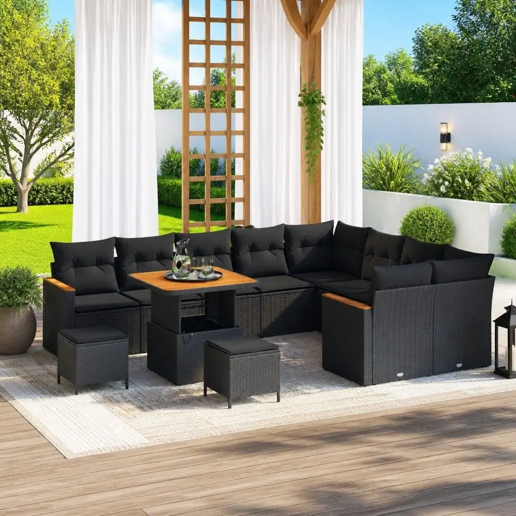 Garden Sofa Set 12 Piece Poly Rattan Outdoor Furniture Black Patio Sectional Lounge