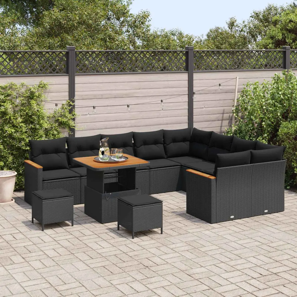 Garden Sofa Set 12 Piece Poly Rattan Outdoor Furniture Black Patio Sectional Lounge