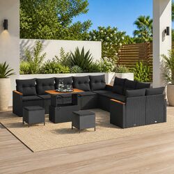 Garden Sofa Set 13 Piece Outdoor Furniture Lounge Modular Black Poly Rattan