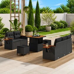 Outdoor Garden Sofa Set 8 Pieces Black Poly Rattan Modular Patio Furniture