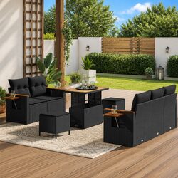 Garden Sofa Set 8 pcs Black Poly Rattan Outdoor Furniture Modular Seating