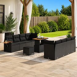 Garden Sofa Set 11 Piece Black Outdoor Furniture Poly Rattan Modular Patio