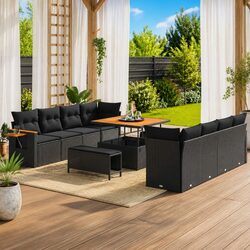 Garden Sofa Set 11 Pieces Black Poly Rattan Modular Outdoor Furniture with