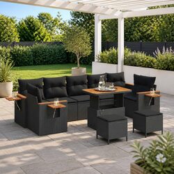 Garden Sofa Set 10 Piece Outdoor Furniture Black Poly Rattan Modular Lounge