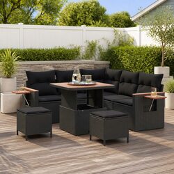 Outdoor Garden Sofa Set 8 Pieces Black Poly Rattan Modular Patio Furniture
