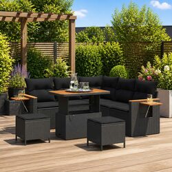 Outdoor Garden Sofa Set 8 Piece Modular Poly Rattan Patio Furniture Black