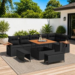 Garden Sofa Set 9 Pieces Outdoor Patio Furniture Modular Sectional Black