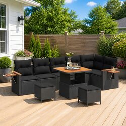 Outdoor Garden Sofa Set 9 Piece Modular Patio Furniture Black Poly Rattan